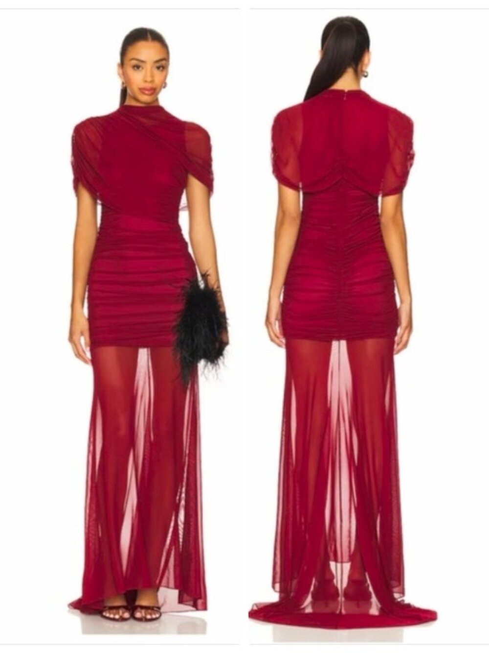 NWOT Amanda Uprichard x REVOLVE Evianna Mesh Gown In Burgundy Size M
